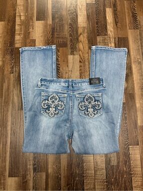 Y2k Love Indigo Light Blue Boot Cut Jeans with Embellished Back Pockets